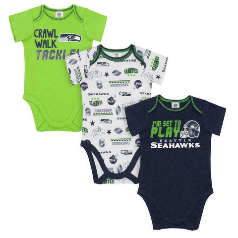 NFL Seattle Seahawks Pack of 3 Infant Bodysuit "I'M SET TO PLAY" 6-12M