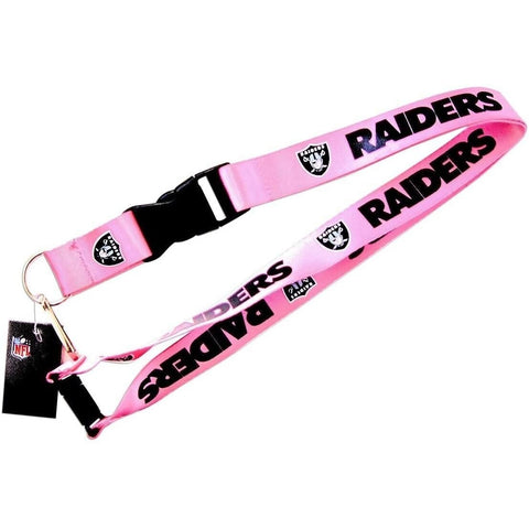 NFL Las Vegas Raiders Logo on Pink w/Black Lettering 24" by 1" Lanyard Keychain