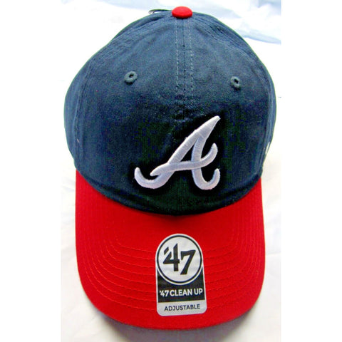 Nwt MLB 47 Brand Clean Up Baseball Hat-Atlanta Braves Home Hat Navy Blue / Red