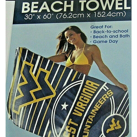 NCAA West Virginia Mountaineers Beach Towel Vertical Logo Name 30"x60" WinCraft
