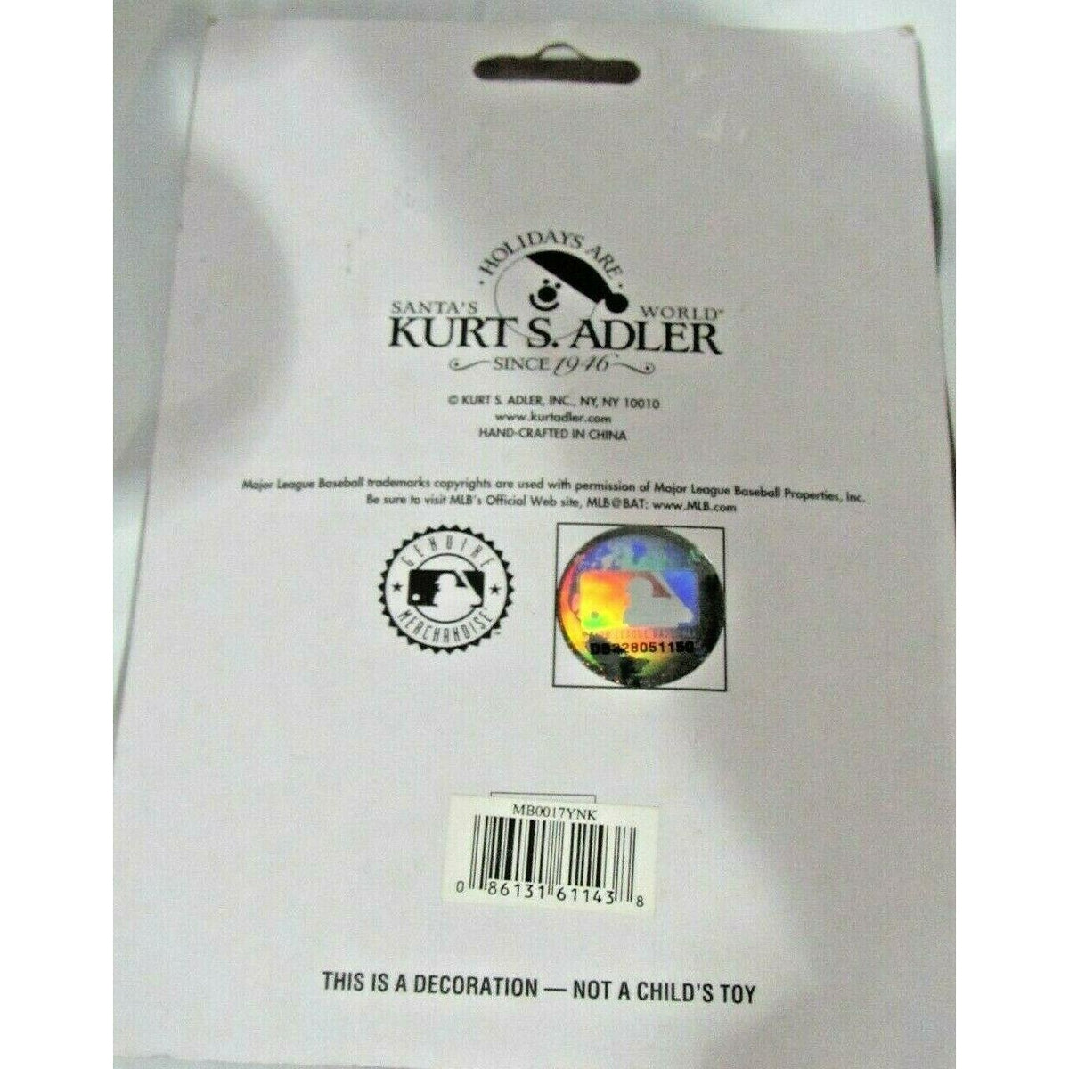 Kurt S. Adler New York Yankees Ornament White Stripped Full Uniform