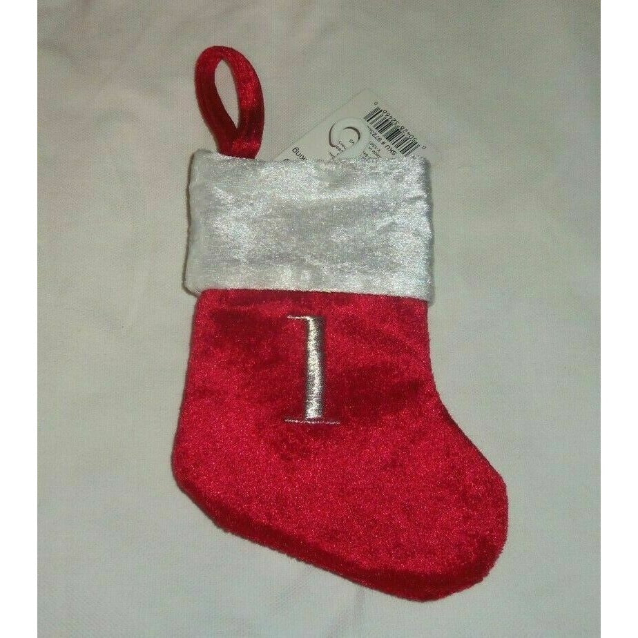 Monogram Lower Case Letter l on Red Christmas Stocking 8" X 6" White