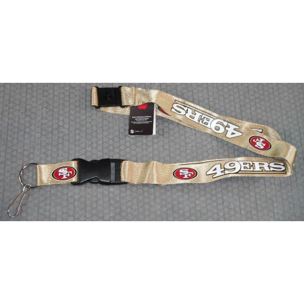 NFL San Francisco 49ers Logo on Gold Lanyard Detachable Keyring 23"X3/4" Aminco