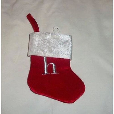 Monogram Lower Case Letter h on Red Christmas Stocking 8" X 6" White