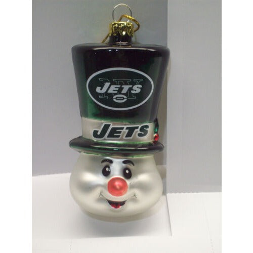 NFL New York Jets Hand Blown Glass Top Hat Snowman Ornament