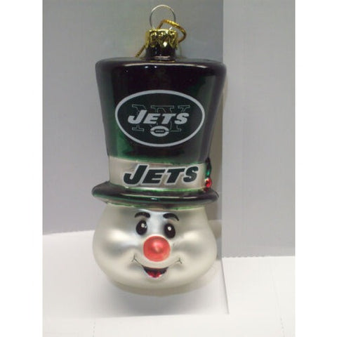 NFL New York Jets Hand Blown Glass Top Hat Snowman Ornament