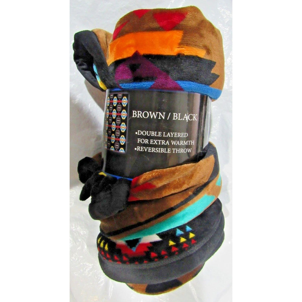 Native American Design Southwest Flannel Fleece Throw Blanket 2 Sided 60"x50"