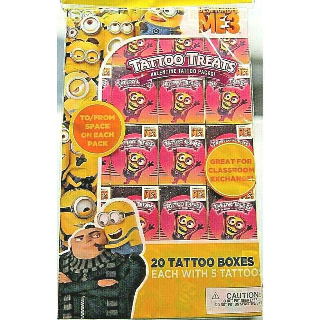 20 boxes Valentine’s Day Despicable Me Tattoo Treats 5 count Tattoos in each