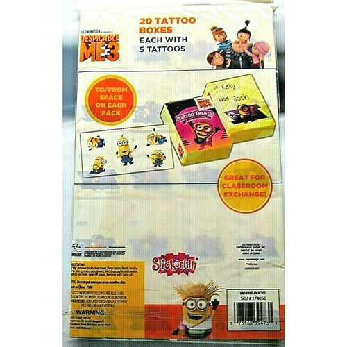 20 boxes Valentine’s Day Despicable Me Tattoo Treats 5 count Tattoos in each