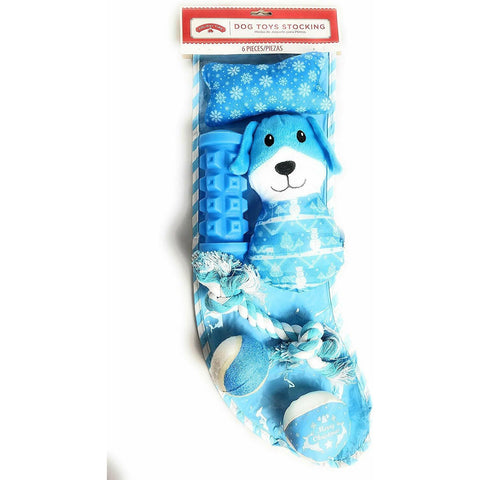 LiteBlue Dog Toy Stocking 2 Plush Toys 2 Balls 1 Rope 1 Squeak Toy Holiday Time