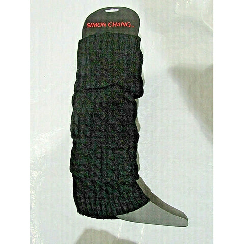 Simon Chang Black Knit Rope Pipping Knee High Leg Warmers OSFM 18" Long