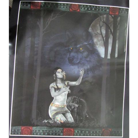 Mario Patino "Call of the Maiden" Native American Wolf Plush Blanket Queen