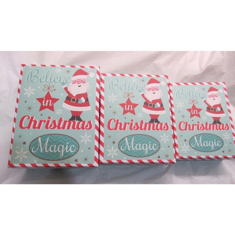 Christmas Gift Boxes Believe in Magic Nesting Set of 3 Teal Wave Snowflakes