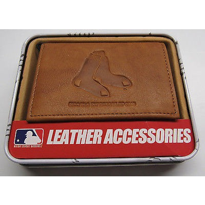 MLB Boston Red Sox Embossed TriFold Leather Wallet With Gift Box
