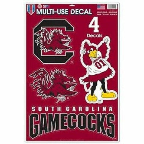 NCAA South Carolina Gamecock 11" x 17" Ultra Decals / Multi-Use Decals 4ct Sheet