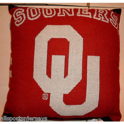 NCAA NWT 20x20  JACQUARD PILLOW - OKLAHOMA SOONERS - WHITE LOGO