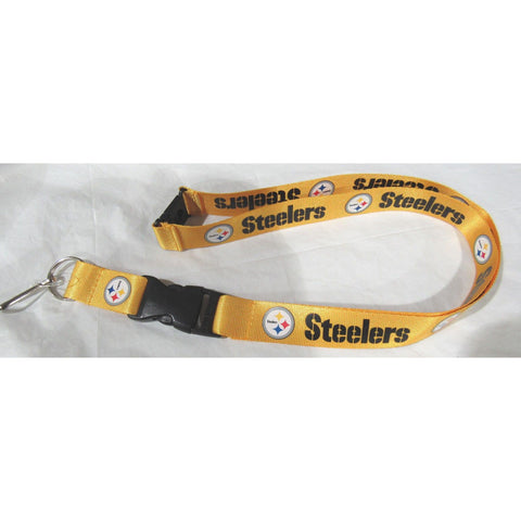 NFL Pittsburgh Steelers Logo on Gold Lanyard Detachable Keyring 23"X3/4" Aminco