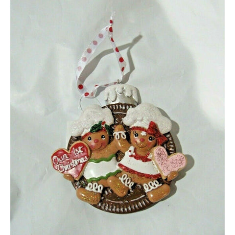 "Our 1st Christmas" Gingerbread Couple on Stuffed Cookie Christmas Ornament