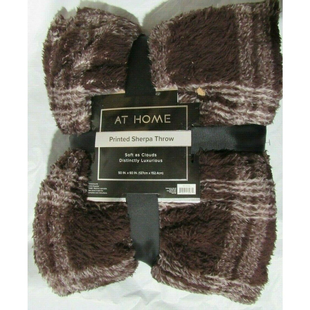 At Home Printed Sherpa Throw Chocolate Plaid 50”x60” Reversible by Rite Aid