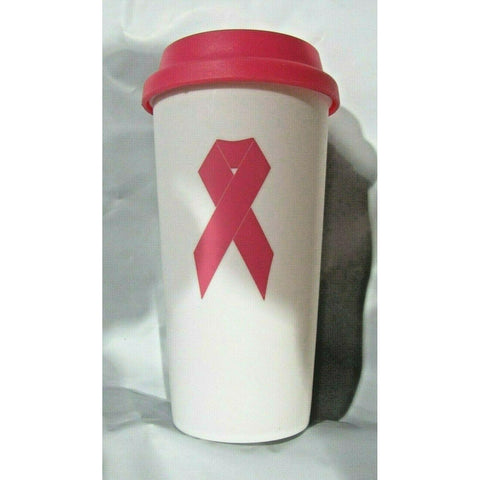 Breast Cancer Awareness Pink and White Hot or Cold Travel Tumbler Cup