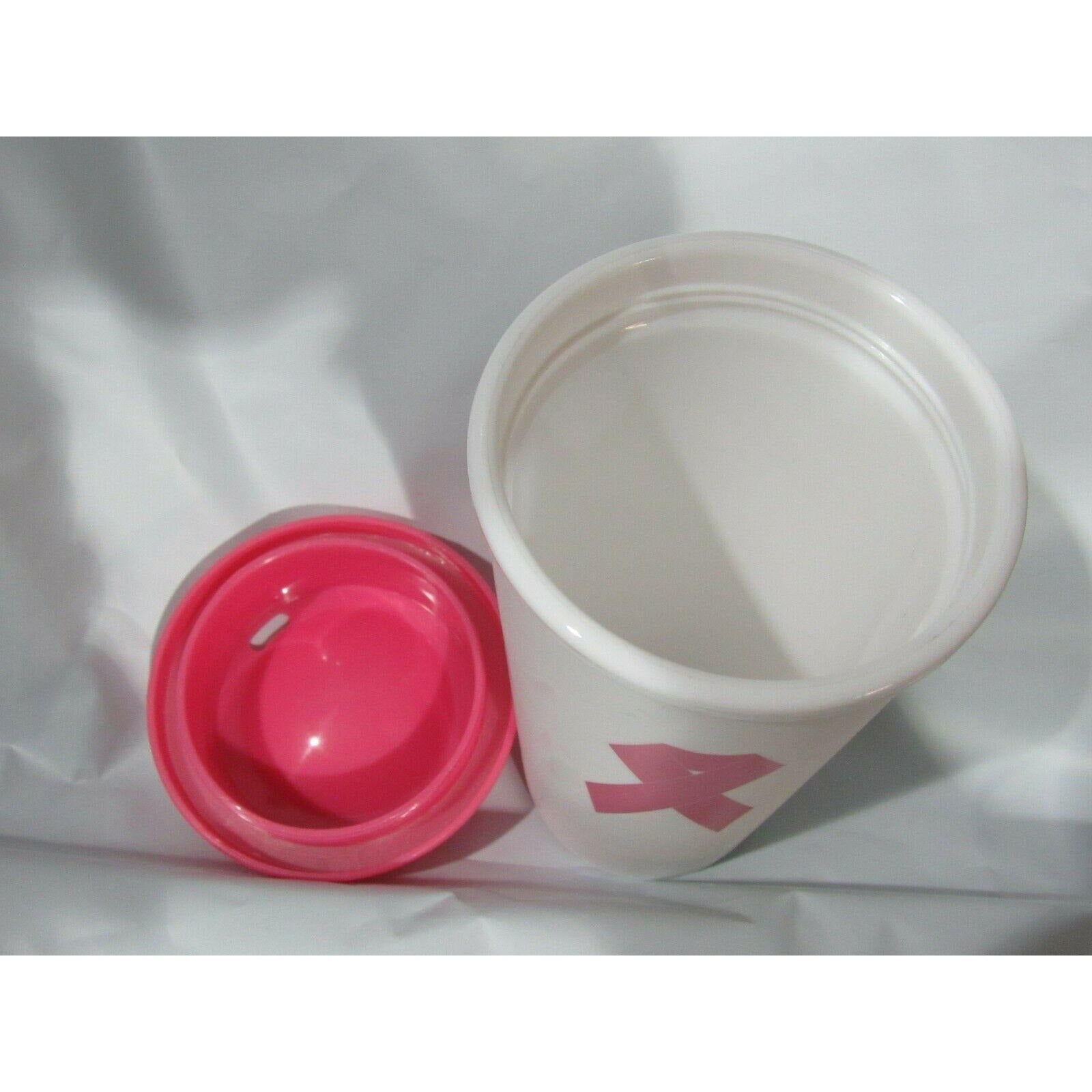 Breast Cancer Awareness Pink and White Hot or Cold Travel Tumbler Cup
