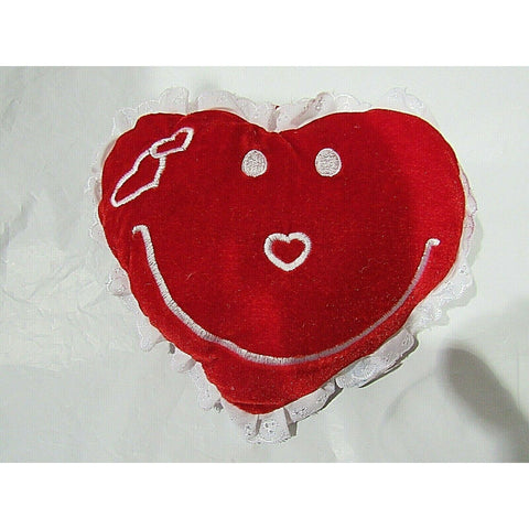 Valentine's Day Red Velvet Heart Embroidered Smile Face Plush 8 1/2"