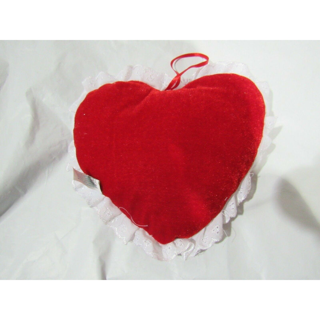 Valentine's Day Red Velvet Heart Embroidered Smile Face Plush 8 1/2"