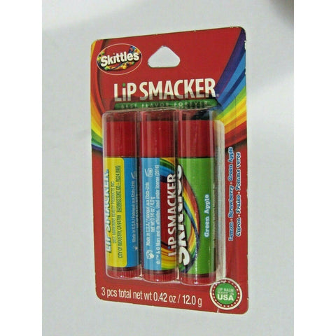 Lip Smacker Skittles Lip Balm 3 Pack Lemon Strawberry Green Apple net wt .42oz