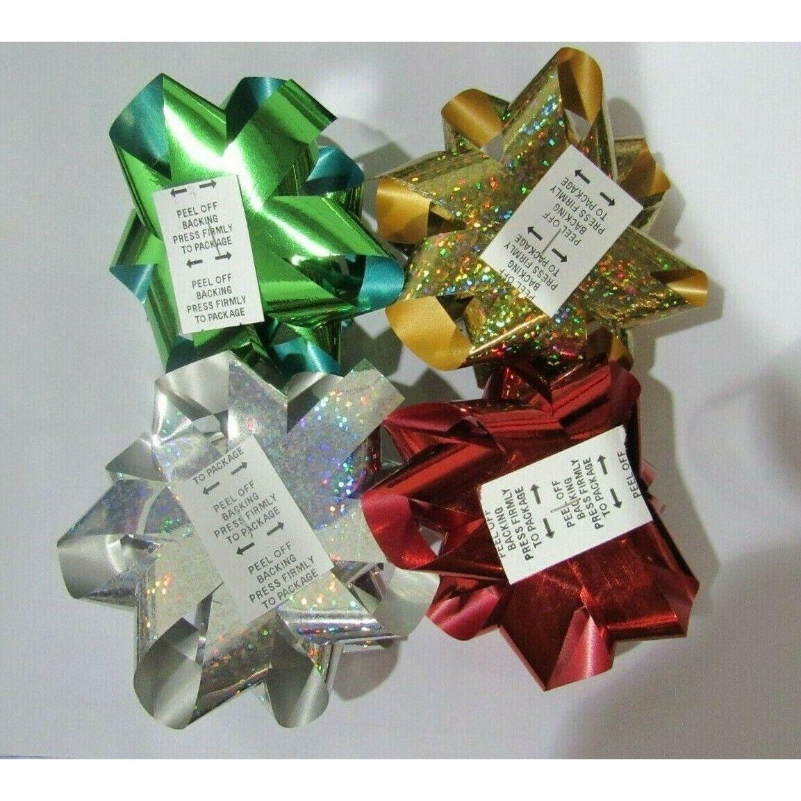 Lot of 96 Metallic 3.5″ Gift Bow Silver & Gold Sparkle Solid Red Green