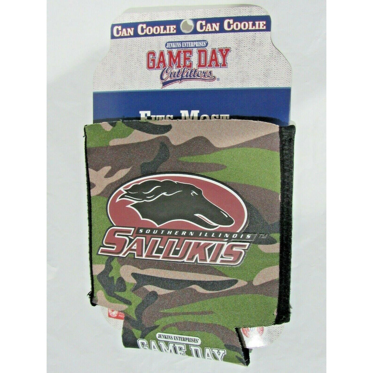 Southern Illinois Salukis Team Logo on Camouflage Can Coolie Game Day Outfitters
