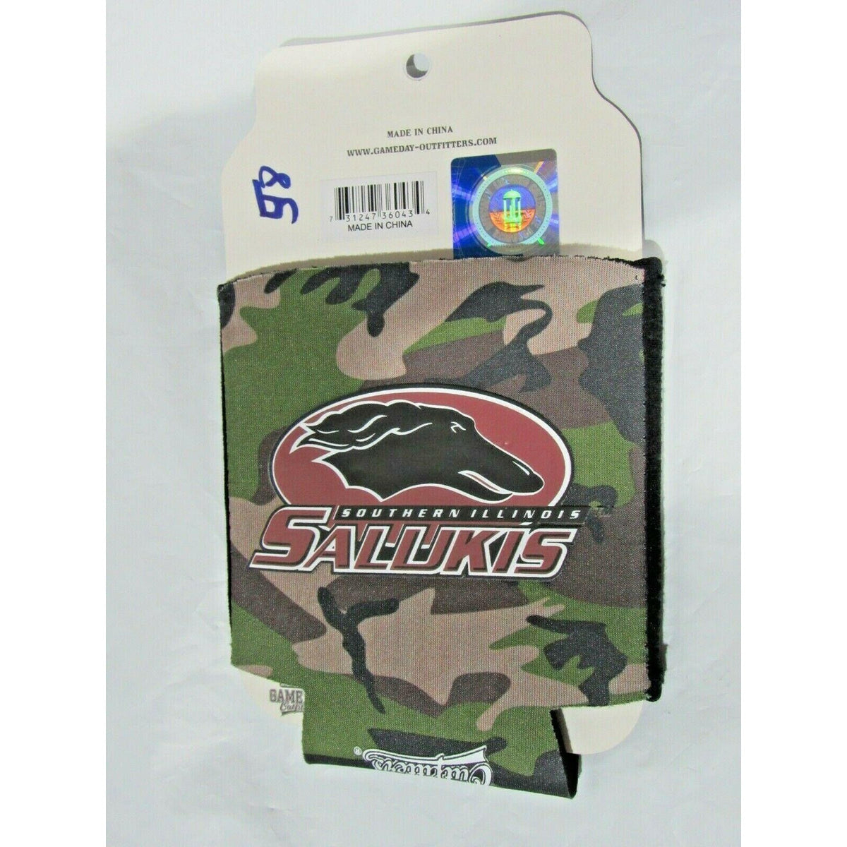 Southern Illinois Salukis Team Logo on Camouflage Can Coolie Game Day Outfitters