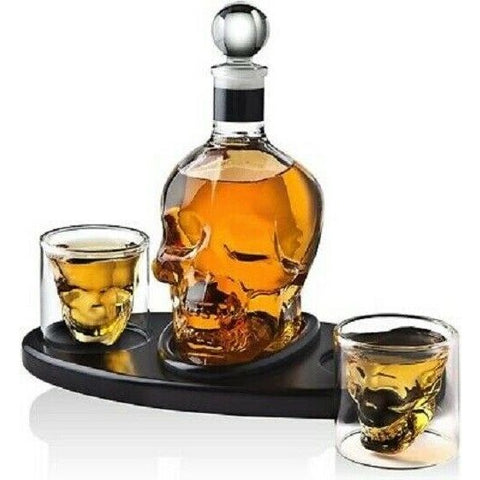 Whiskey Skull Decanter Set with 2 Cocktail Shot Glasses for Liquors or Scotch