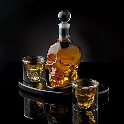 Whiskey Skull Decanter Set with 2 Cocktail Shot Glasses for Liquors or Scotch