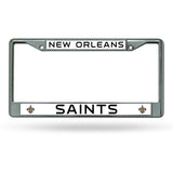 NFL New Orleans Saints Chrome License Plate Frame Thin Black Letters