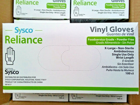 SYSCO Vinyl Gloves X-Large Powder Free Non-sterile 100ct box