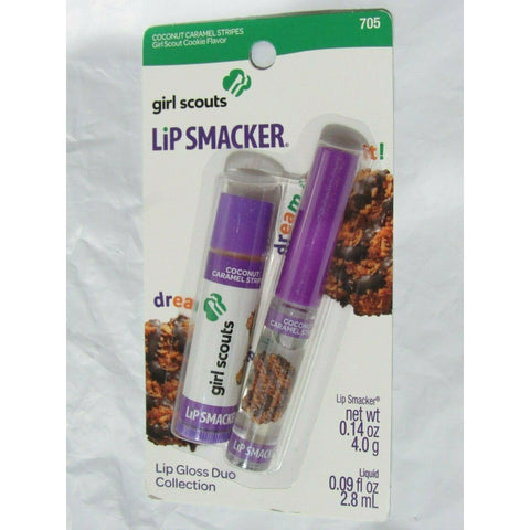 LIP Smacker girl scouts Coconut Caramel Stripes 2pc Set Balm & Liquid Gloss